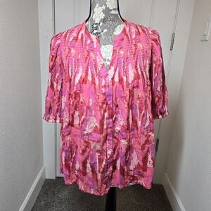 Ba&sh Teodor Blouse Smocked With Puff Sleeves Size Medium Rose Pink